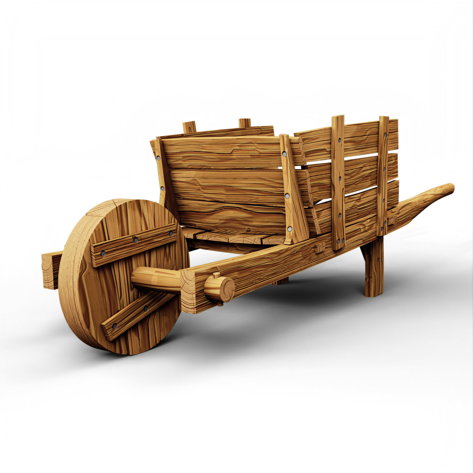 Wheelbarrow from Wood Low-poly 3D model_2