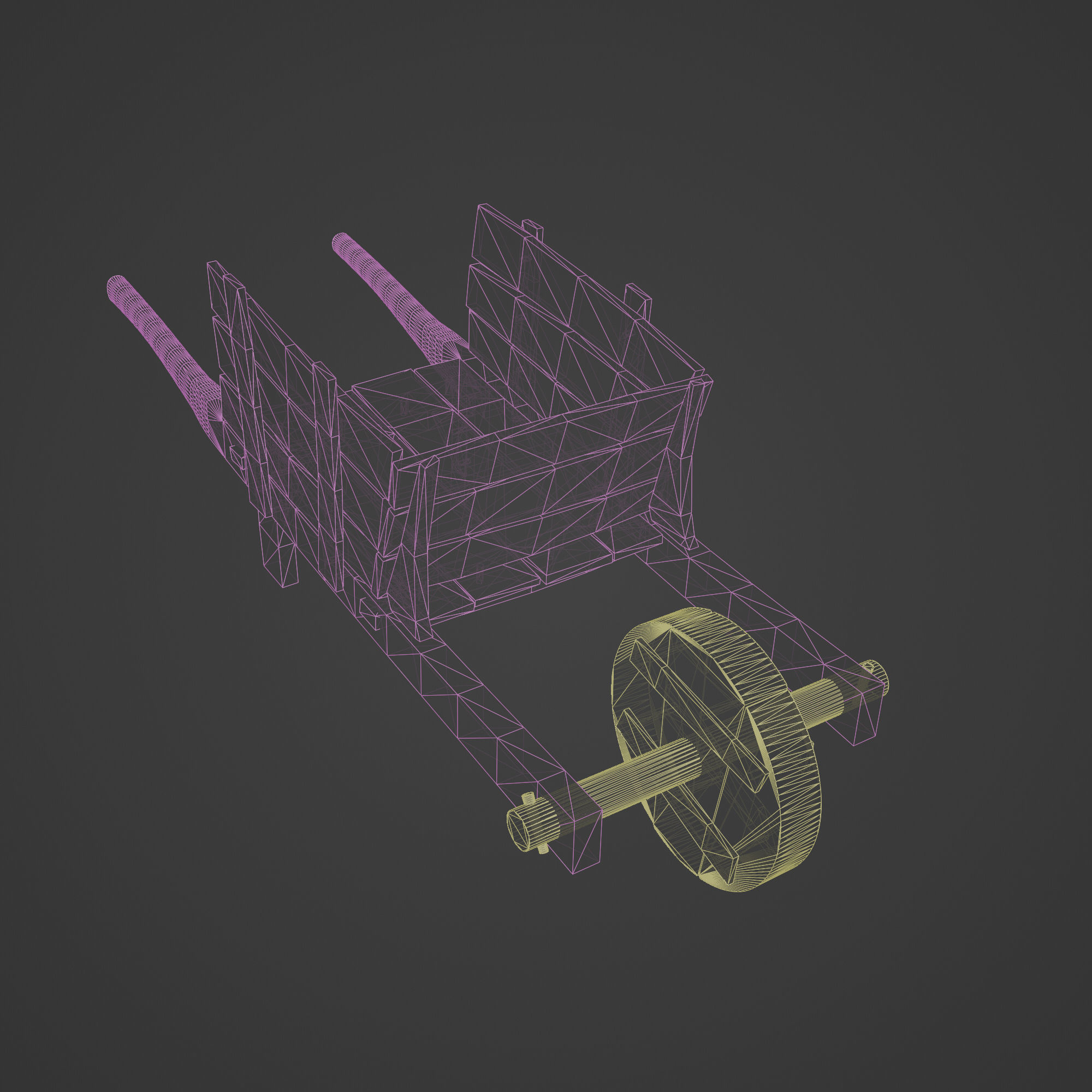 Wheelbarrow from Wood Low-poly 3D model_1