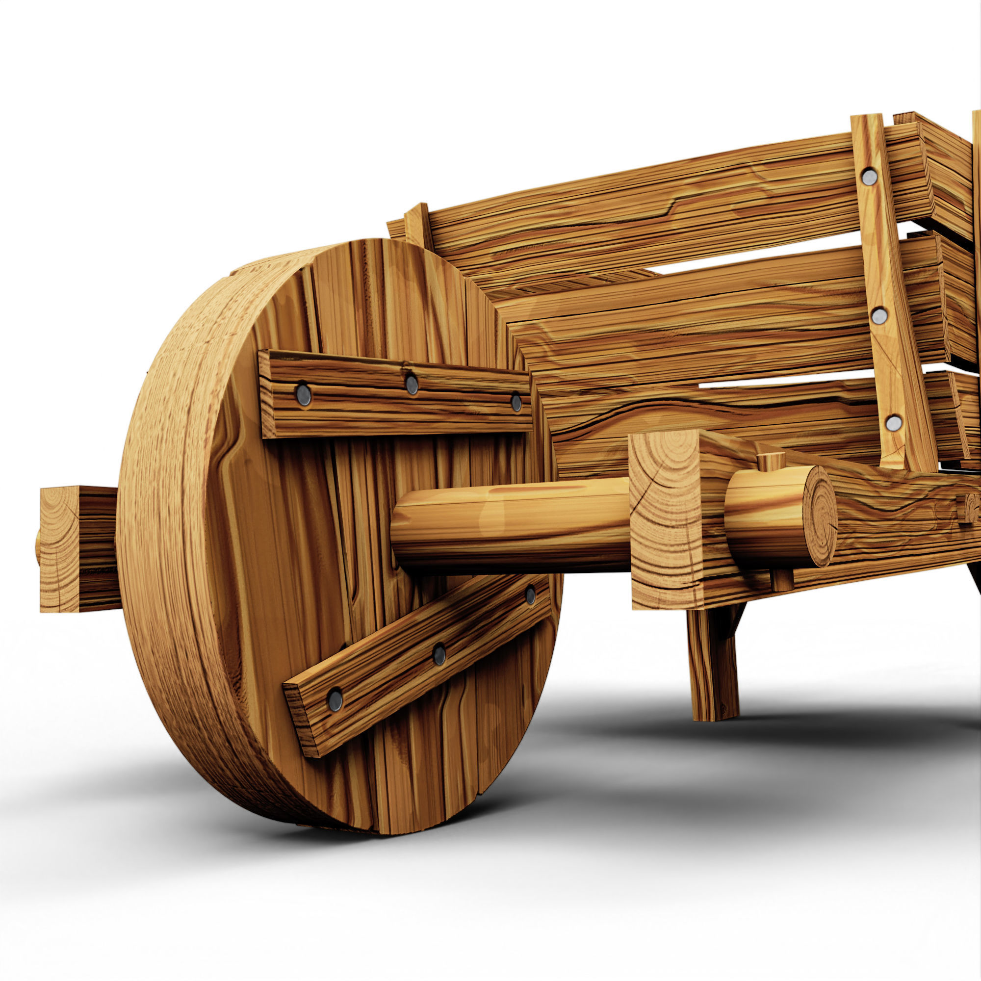 Wheelbarrow from Wood Low-poly 3D model_8