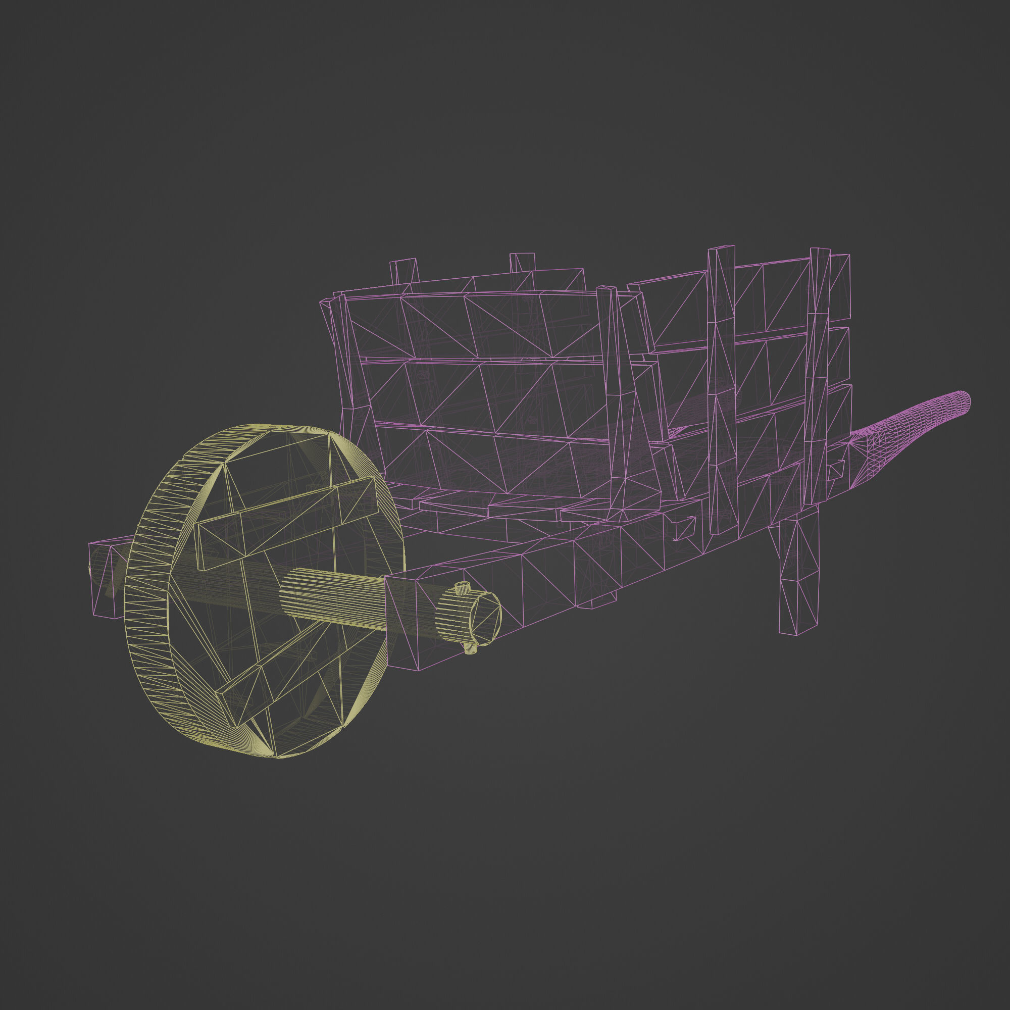 Wheelbarrow from Wood Low-poly 3D model_3