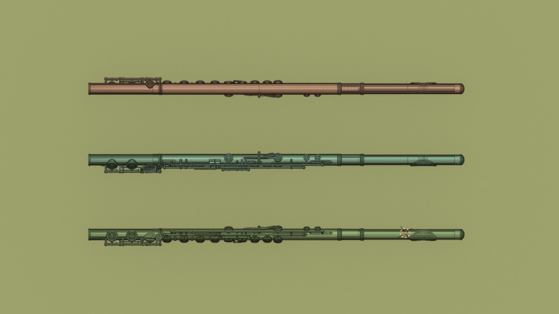 Flute Copper Black Silver 3D model_8