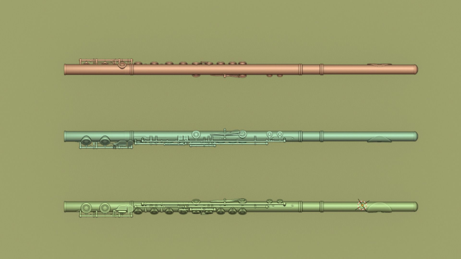 Flute Copper Black Silver 3D model_7