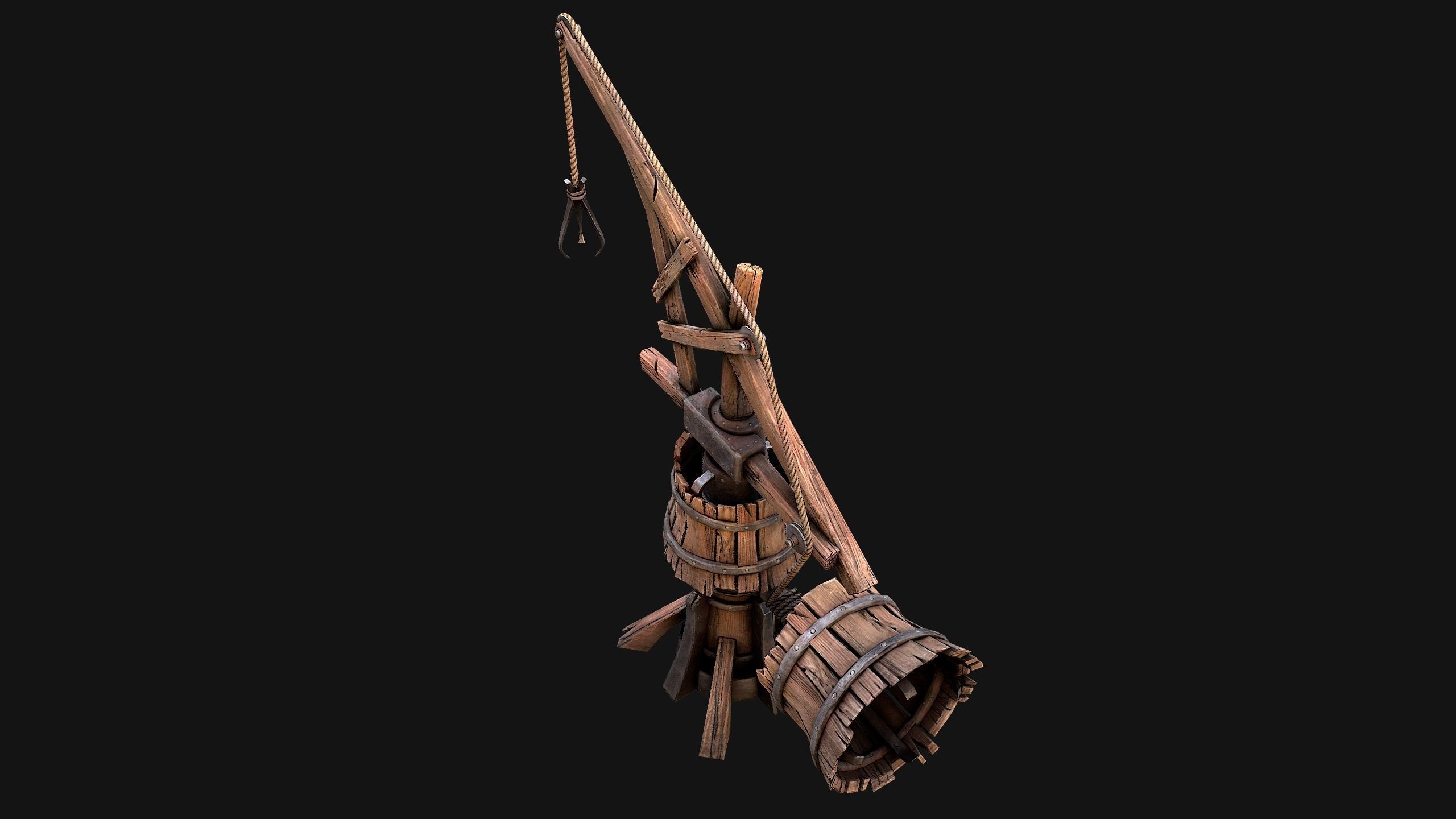 Medieval Wooden Mine and Excavator Ore Low-poly 3D model_30