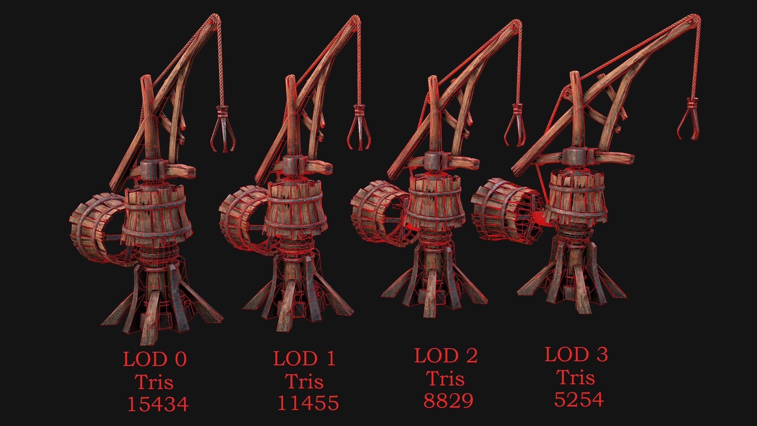 Medieval Wooden Mine and Excavator Ore Low-poly 3D model_3