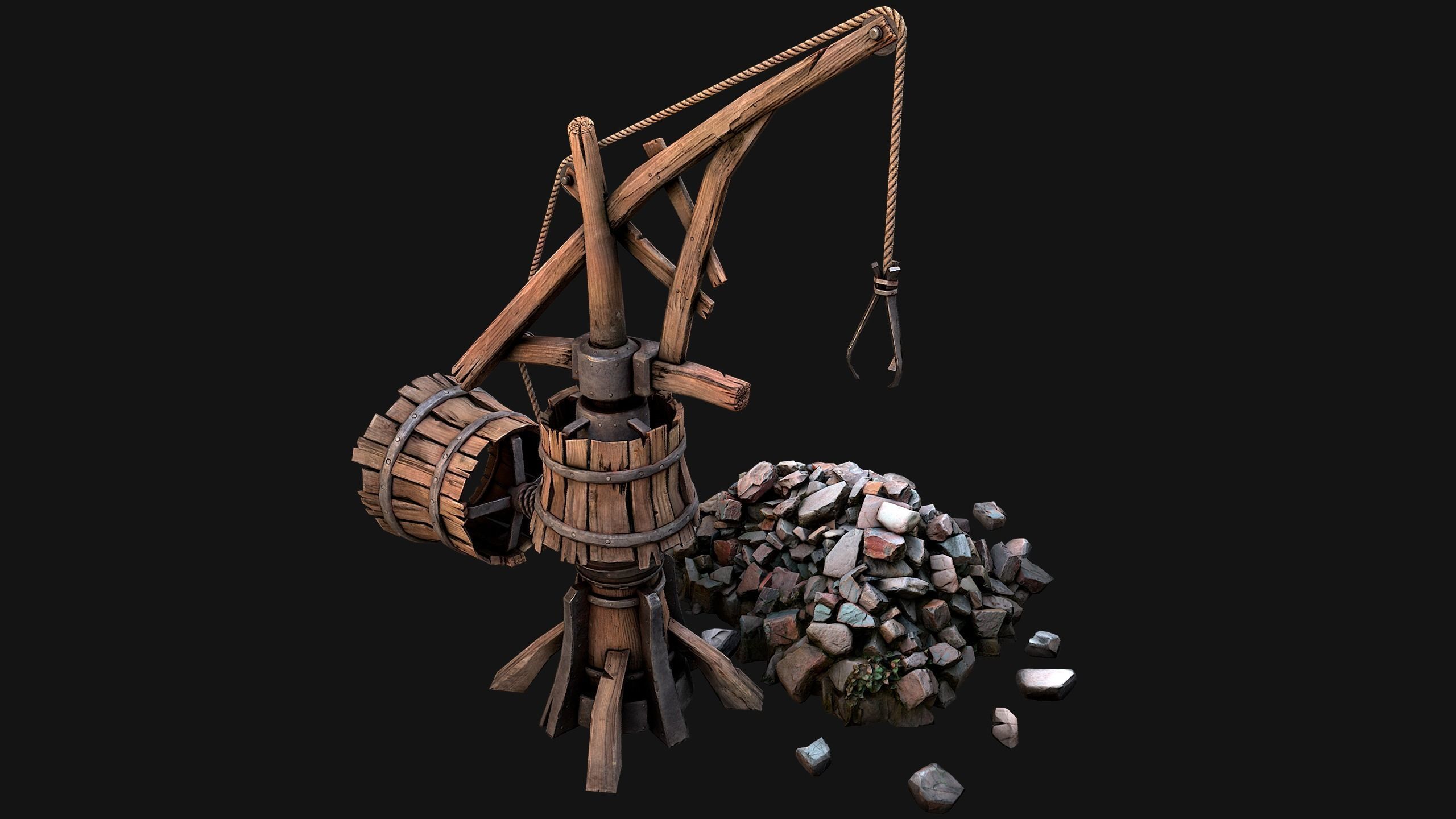 Medieval Wooden Mine and Excavator Ore Low-poly 3D model_16