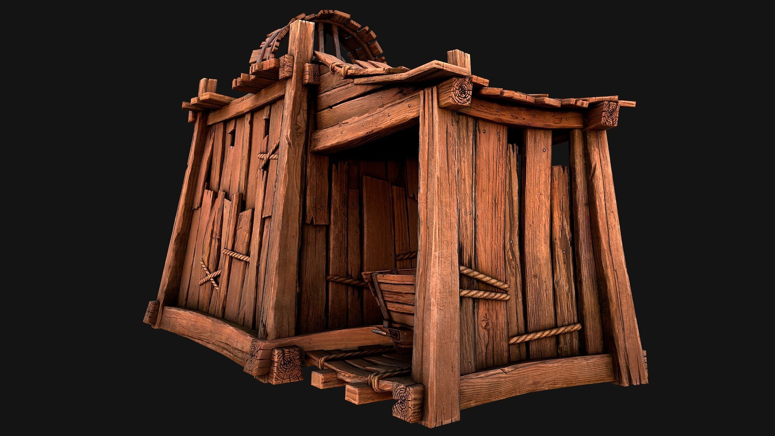 Medieval Wooden Mine and Excavator Ore Low-poly 3D model_20