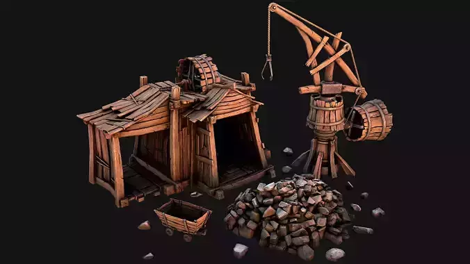 Medieval Wooden Mine and Excavator Ore