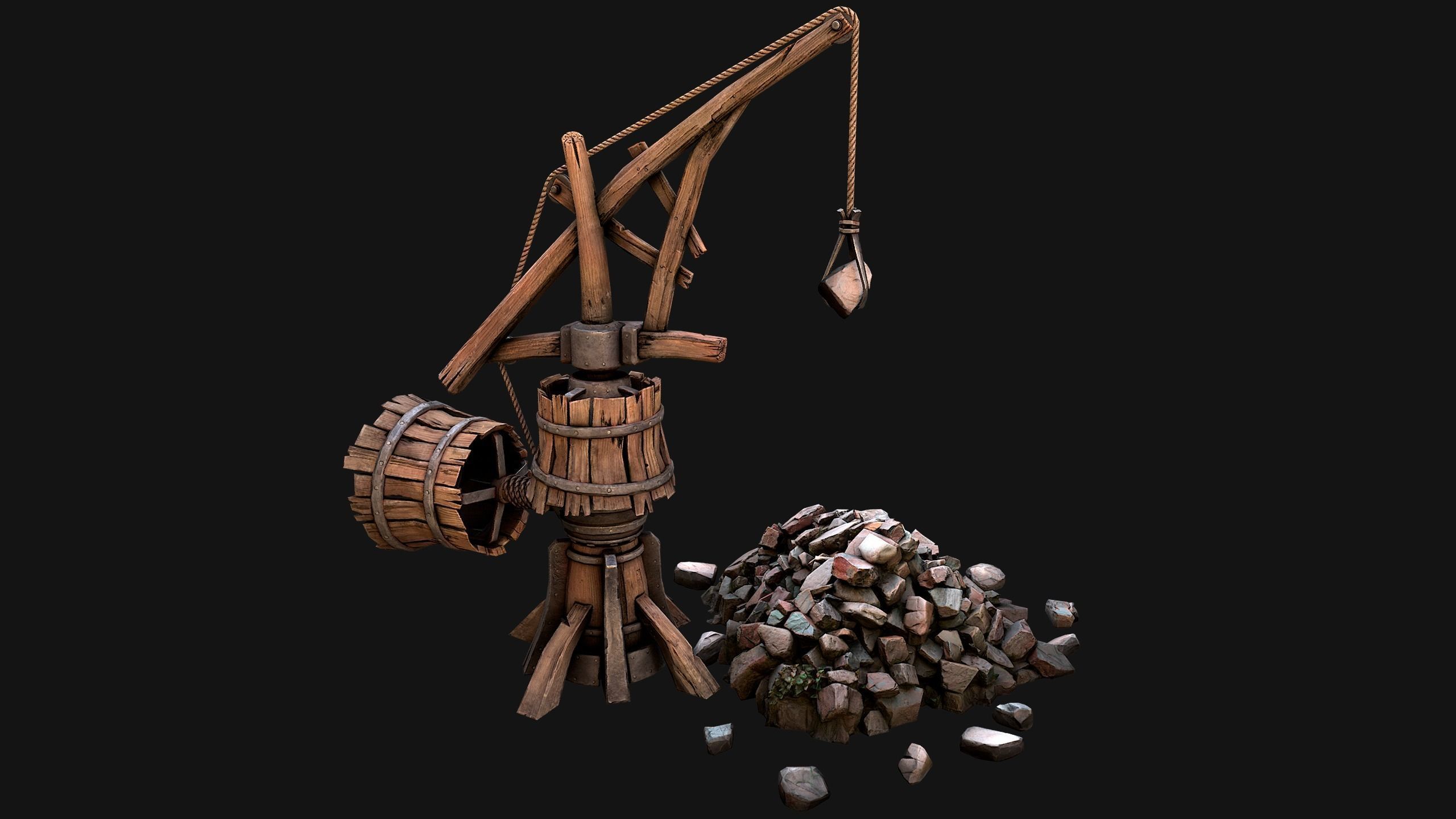Medieval Wooden Mine and Excavator Ore Low-poly 3D model_15