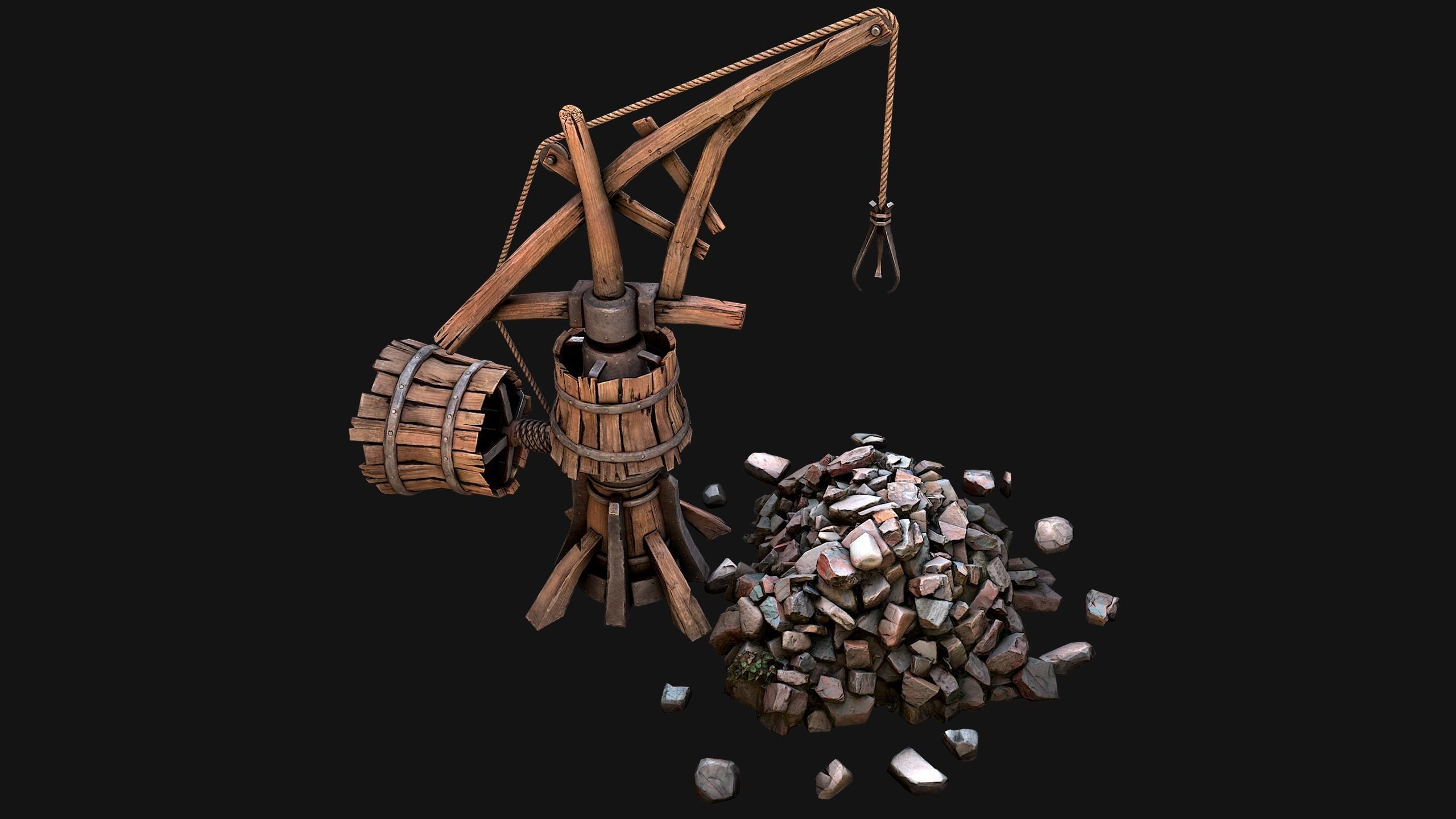 Medieval Wooden Mine and Excavator Ore Low-poly 3D model_14