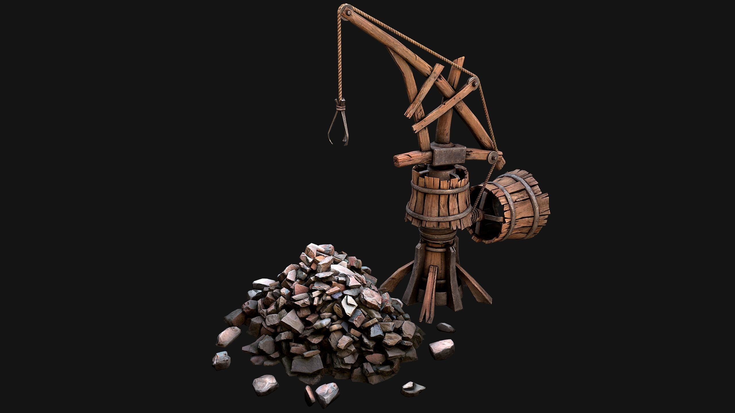 Medieval Wooden Mine and Excavator Ore Low-poly 3D model_17
