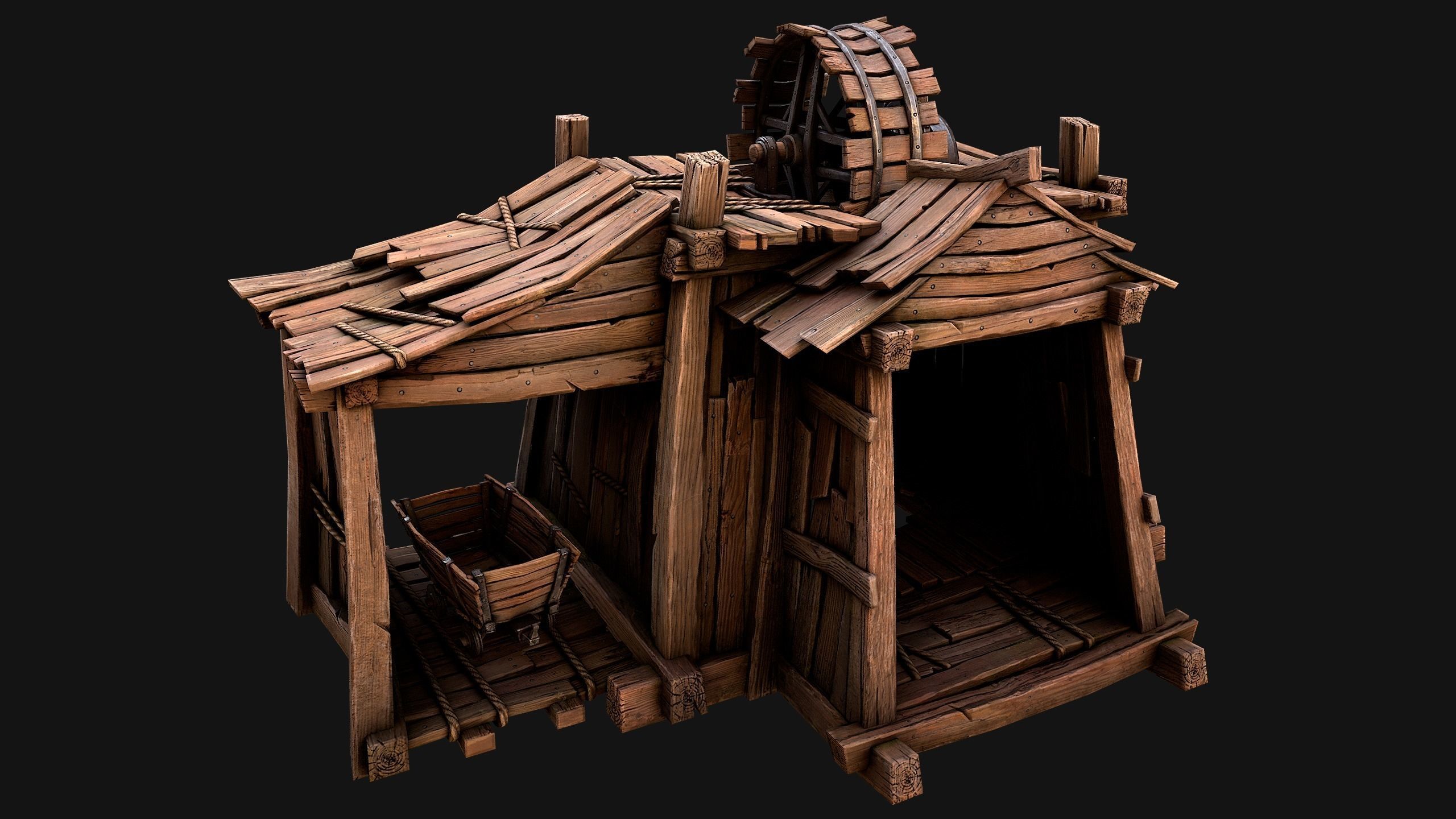 Medieval Wooden Mine and Excavator Ore Low-poly 3D model_24