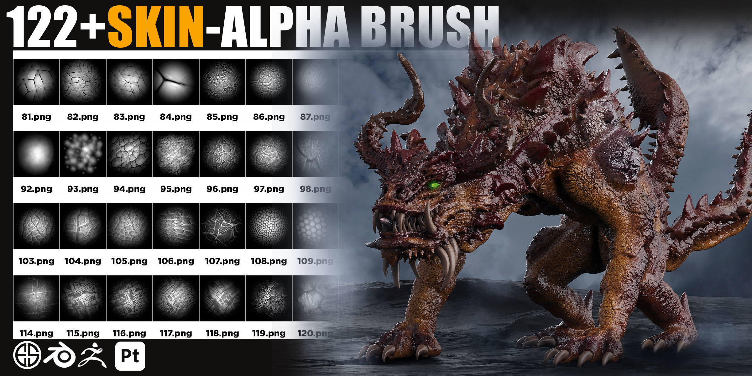 122 Skin Alpha Brushes For Creature And Character 3D model_7
