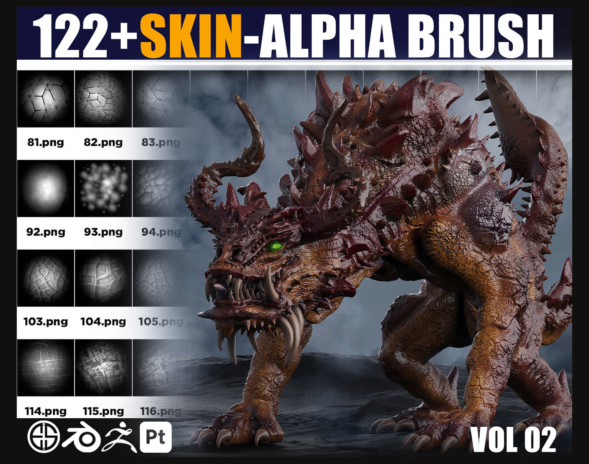 122 Skin Alpha Brushes For Creature And Character 3D model_6