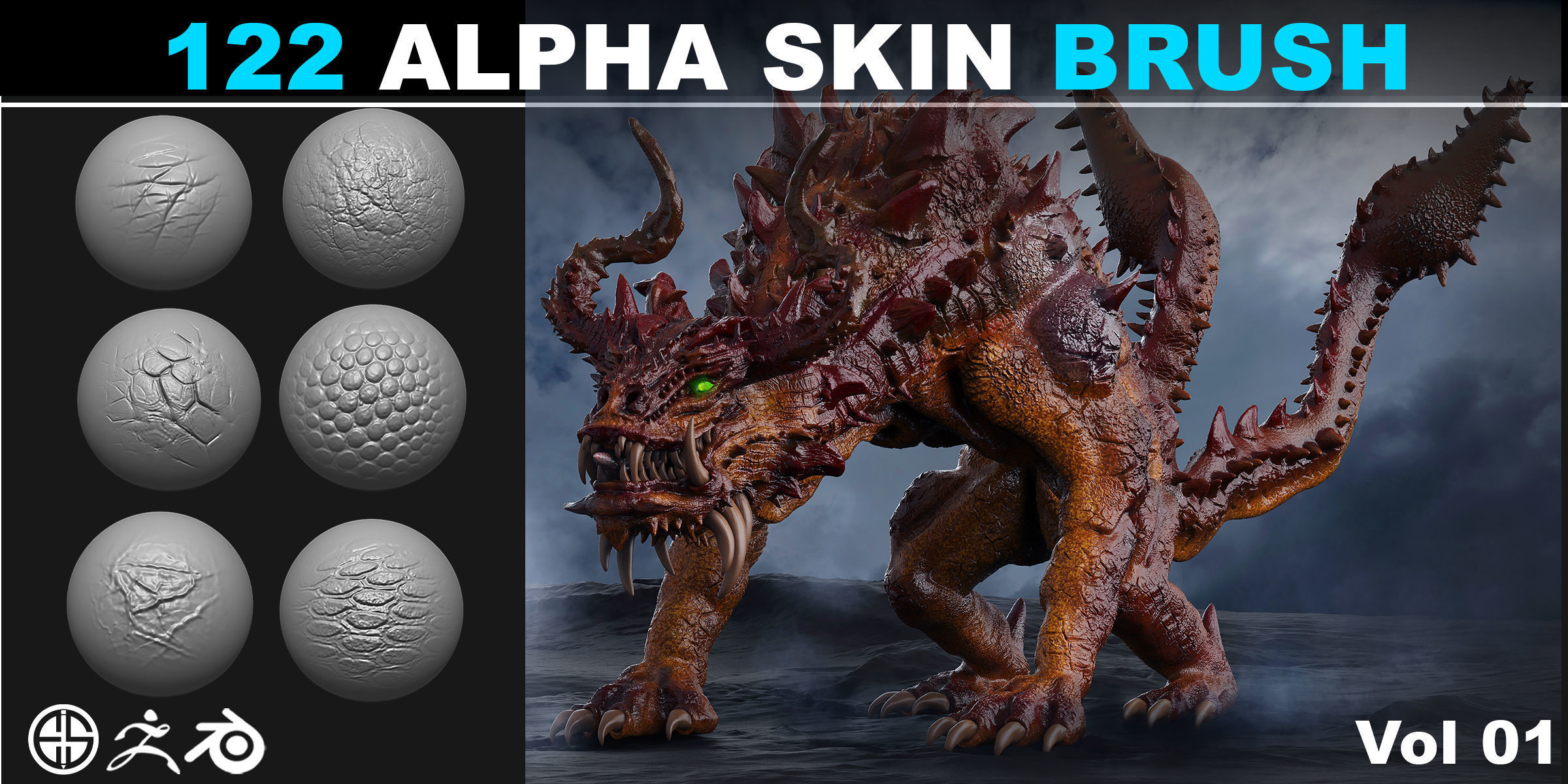 122 Skin Alpha Brushes For Creature And Character 3D model_2