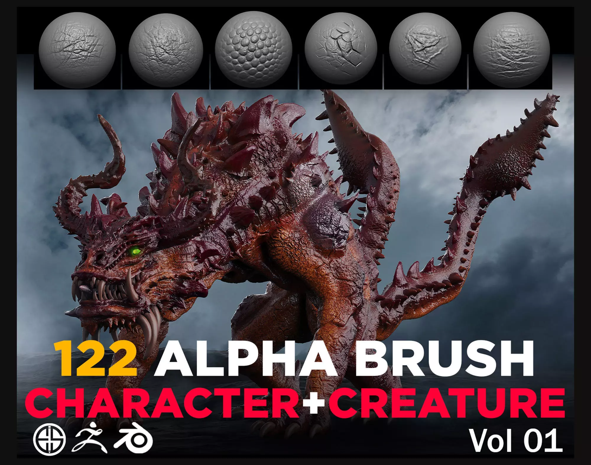 122 Skin Alpha Brushes For Creature And Character 3D model_0