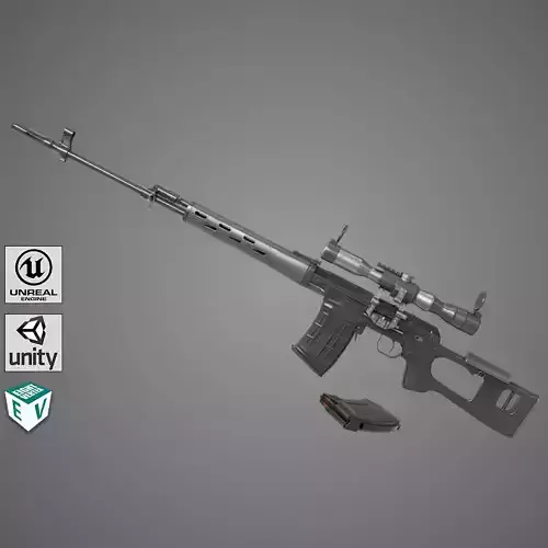 Sniper Rifle 01 Black Rig All PBR Unity UE Textures Low-poly 3D model