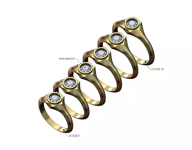 Bezel set 5mm solitaire hexagonal star signet US sizes 5to10
