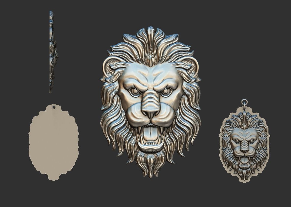 Lion face pendant 3D print model_8