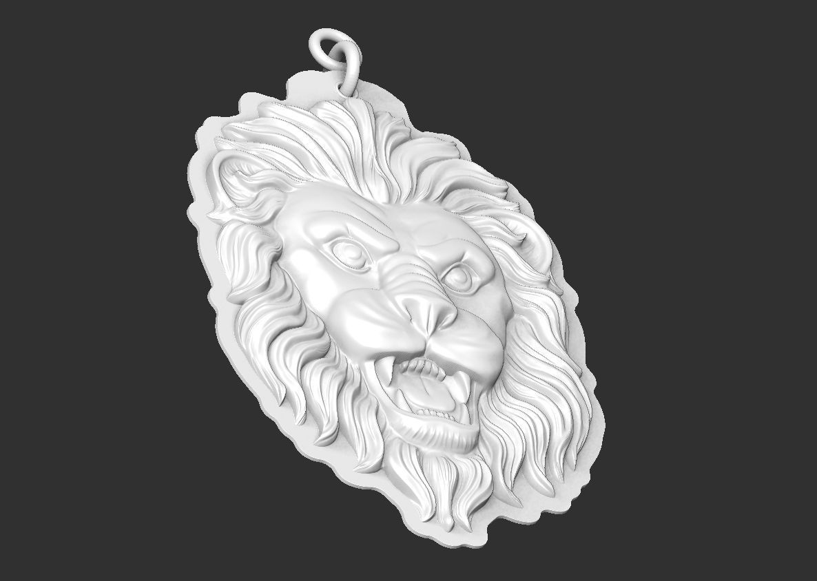 Lion face pendant 3D print model_3