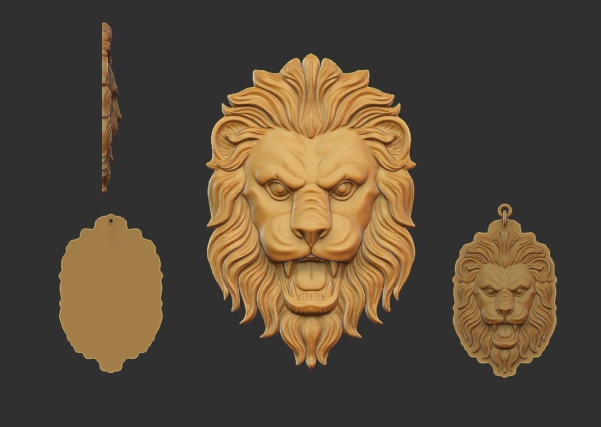 Lion face pendant 3D print model_4