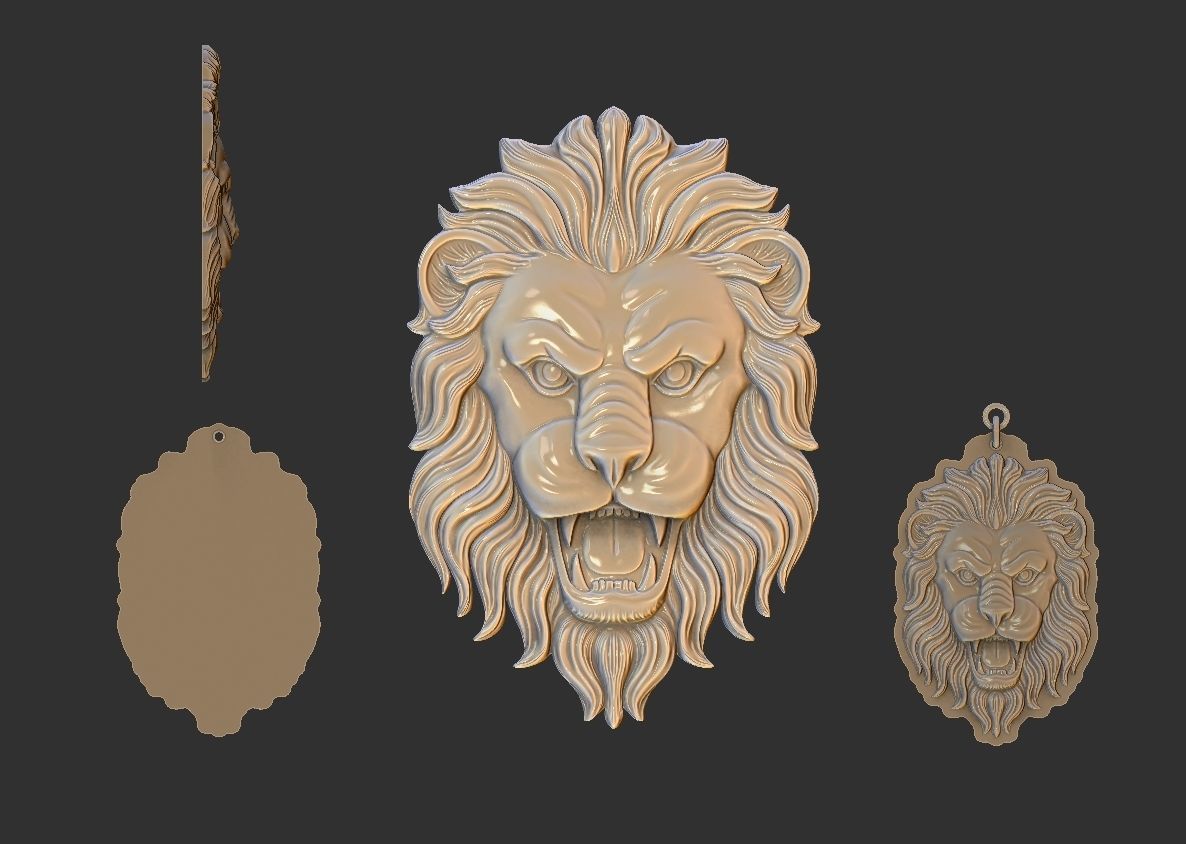 Lion face pendant 3D print model_5