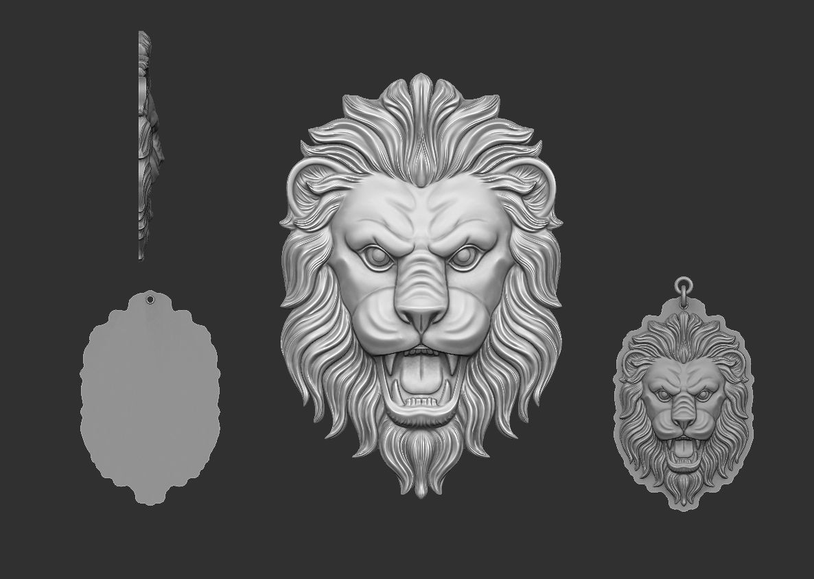 Lion face pendant 3D print model_7