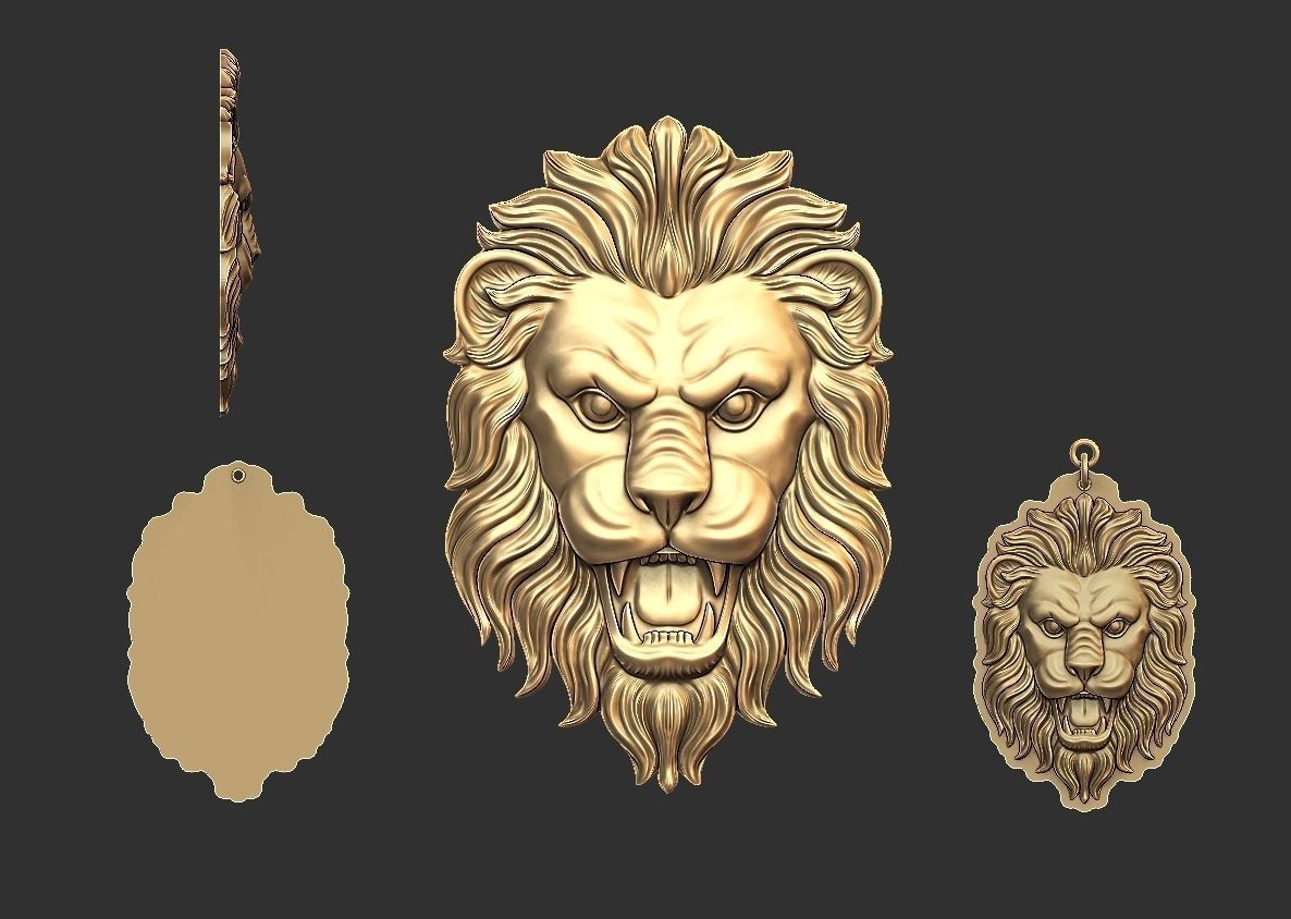 Lion face pendant 3D print model_10