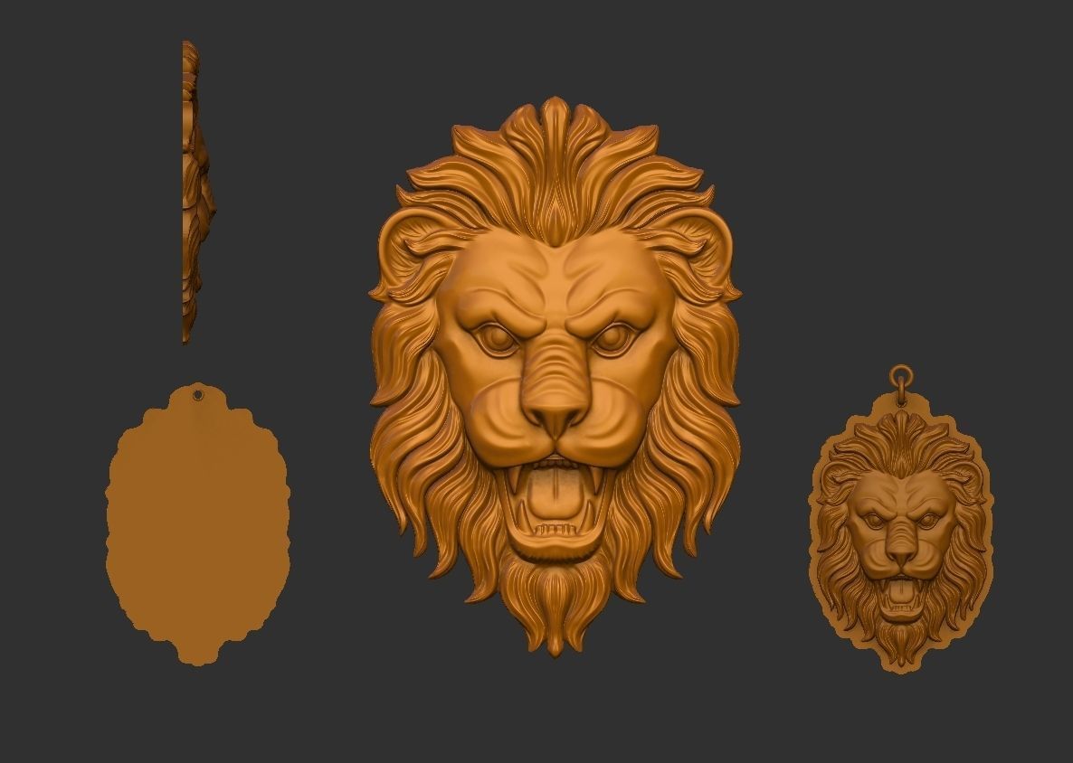 Lion face pendant 3D print model_6