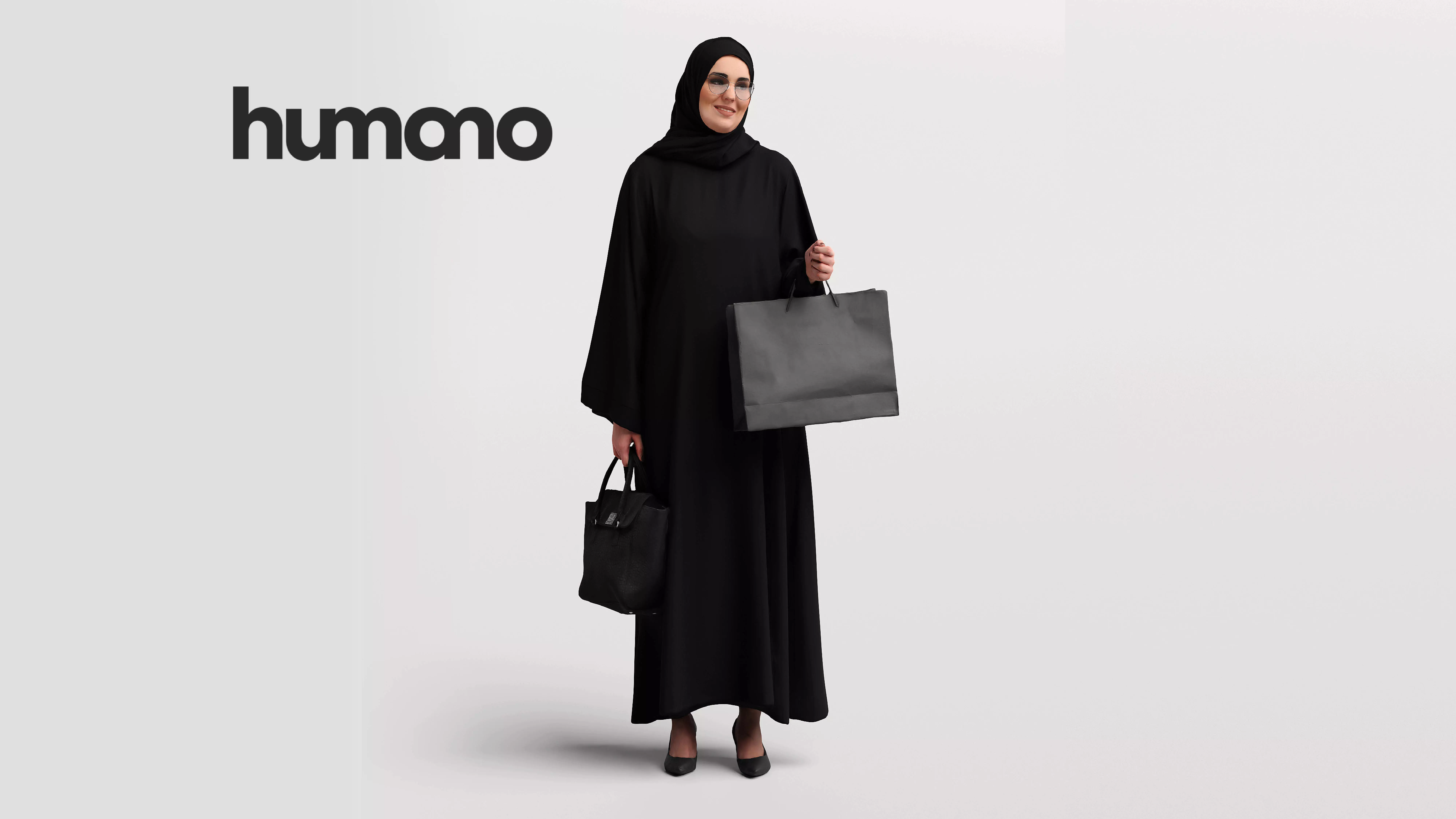 Humano Arab woman in hijab standing and shopping - 2405-085-6197 3D model
