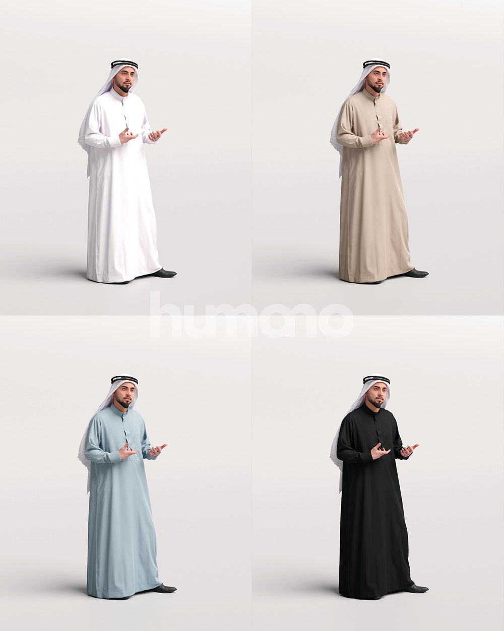 Humano Arab man in thobe standing and talking - 2405-067-6096 3D model_13