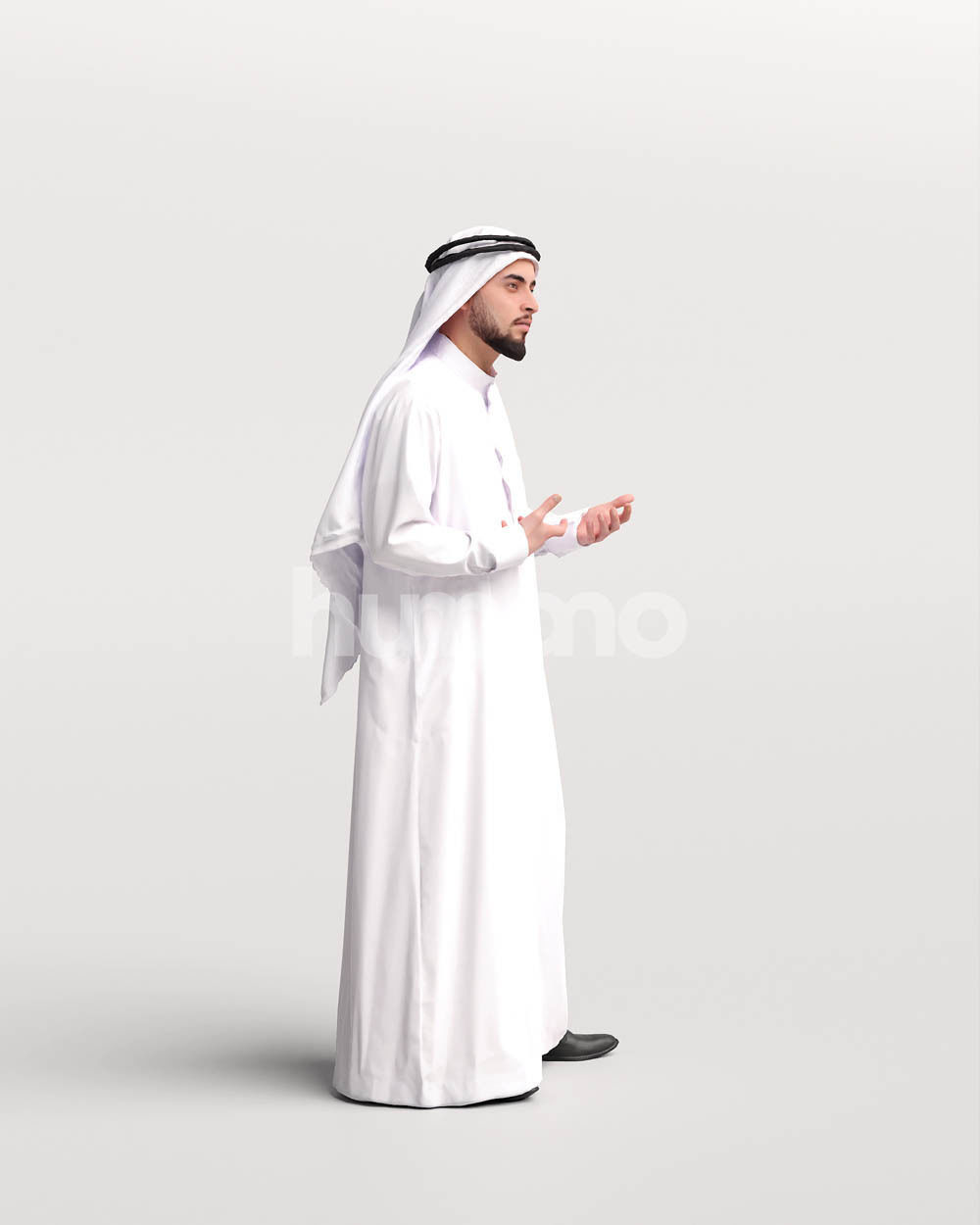 Humano Arab man in thobe standing and talking - 2405-067-6096 3D model_3