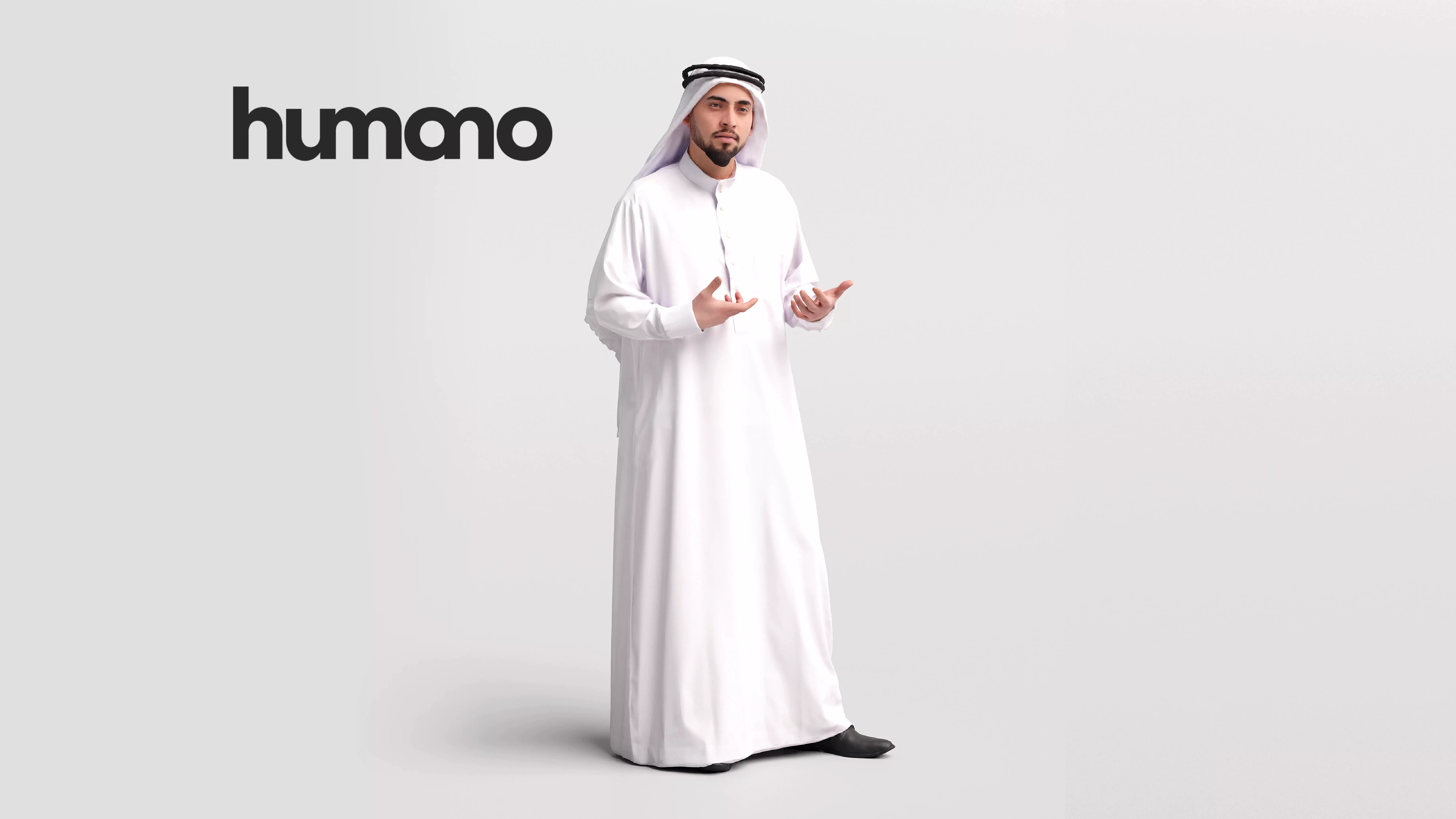 Humano Arab man in thobe standing and talking - 2405-067-6096 3D model_0