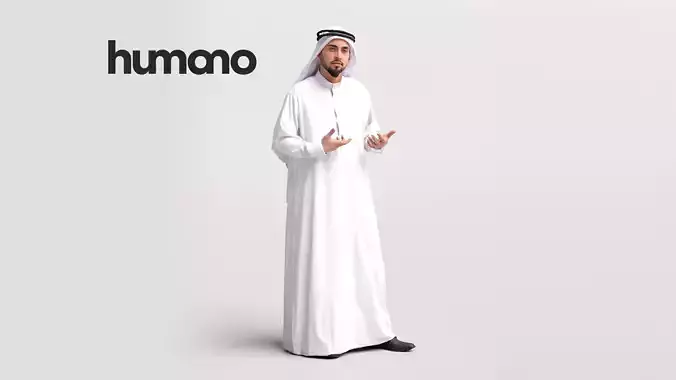 Humano Arab man in thobe standing and talking - 2405-067-6096