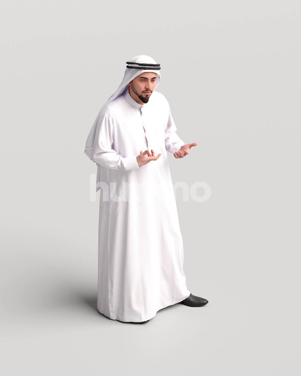 Humano Arab man in thobe standing and talking - 2405-067-6096 3D model_9