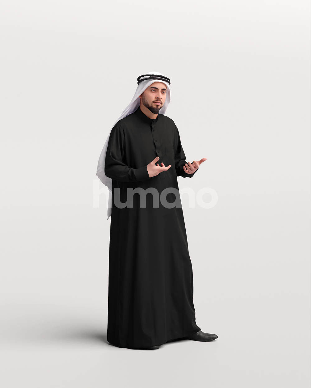 Humano Arab man in thobe standing and talking - 2405-067-6096 3D model_12