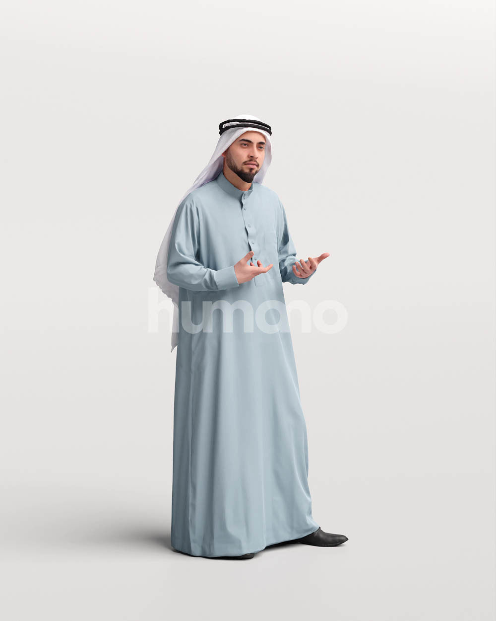 Humano Arab man in thobe standing and talking - 2405-067-6096 3D model_11