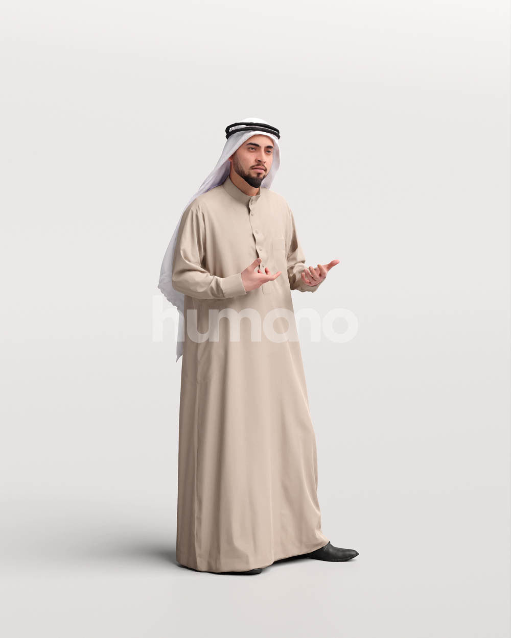 Humano Arab man in thobe standing and talking - 2405-067-6096 3D model_10
