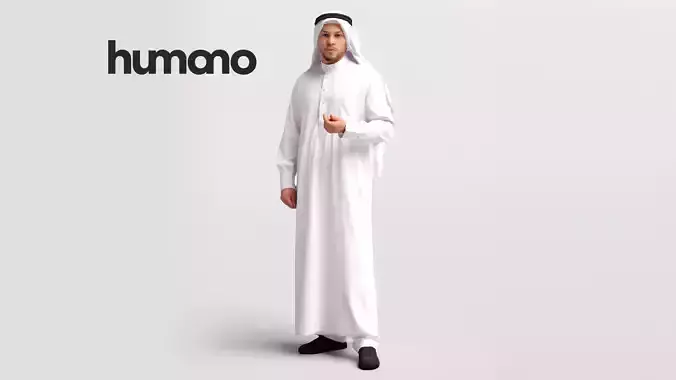 Humano Arab man in thobe standing and talking - 2405-066-6946