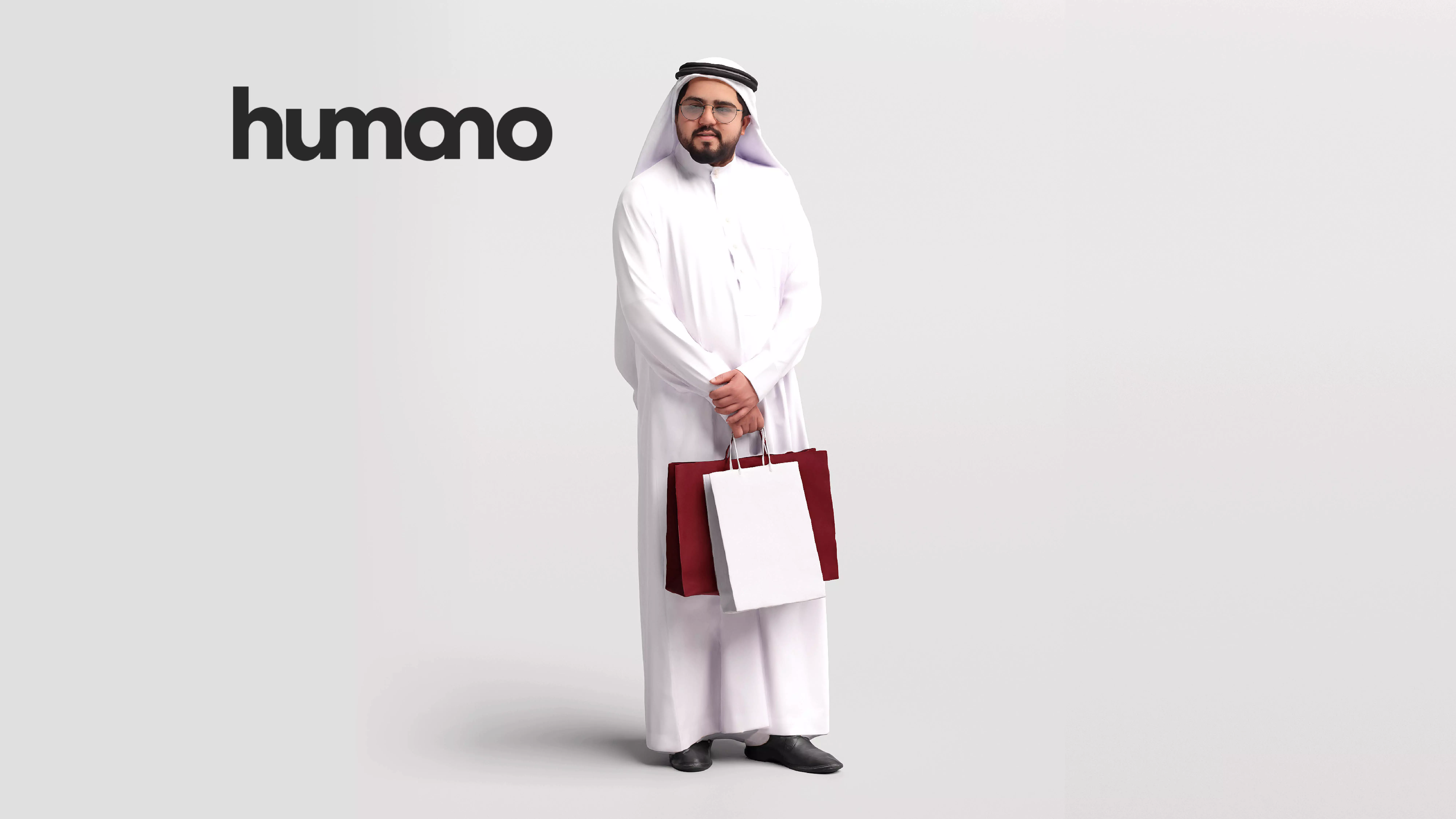 Humano Arab man in thobe standing shopping bags- 2405-065-7119 3D model_0