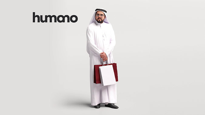 Humano Arab man in thobe standing shopping bags- 2405-065-7119 3D model