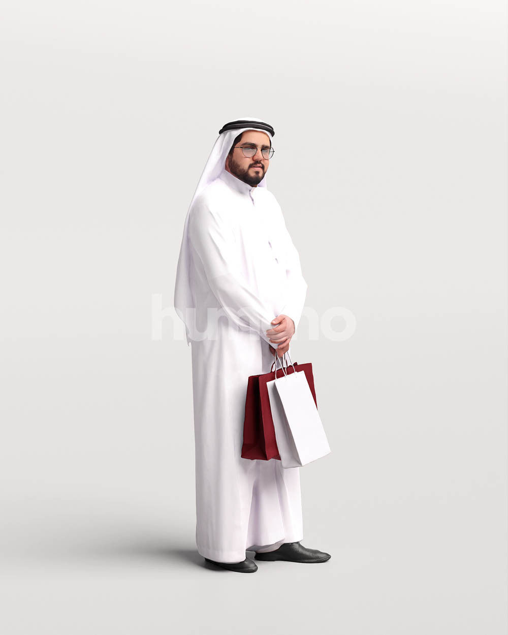 Humano Arab man in thobe standing shopping bags- 2405-065-7119 3D model_3