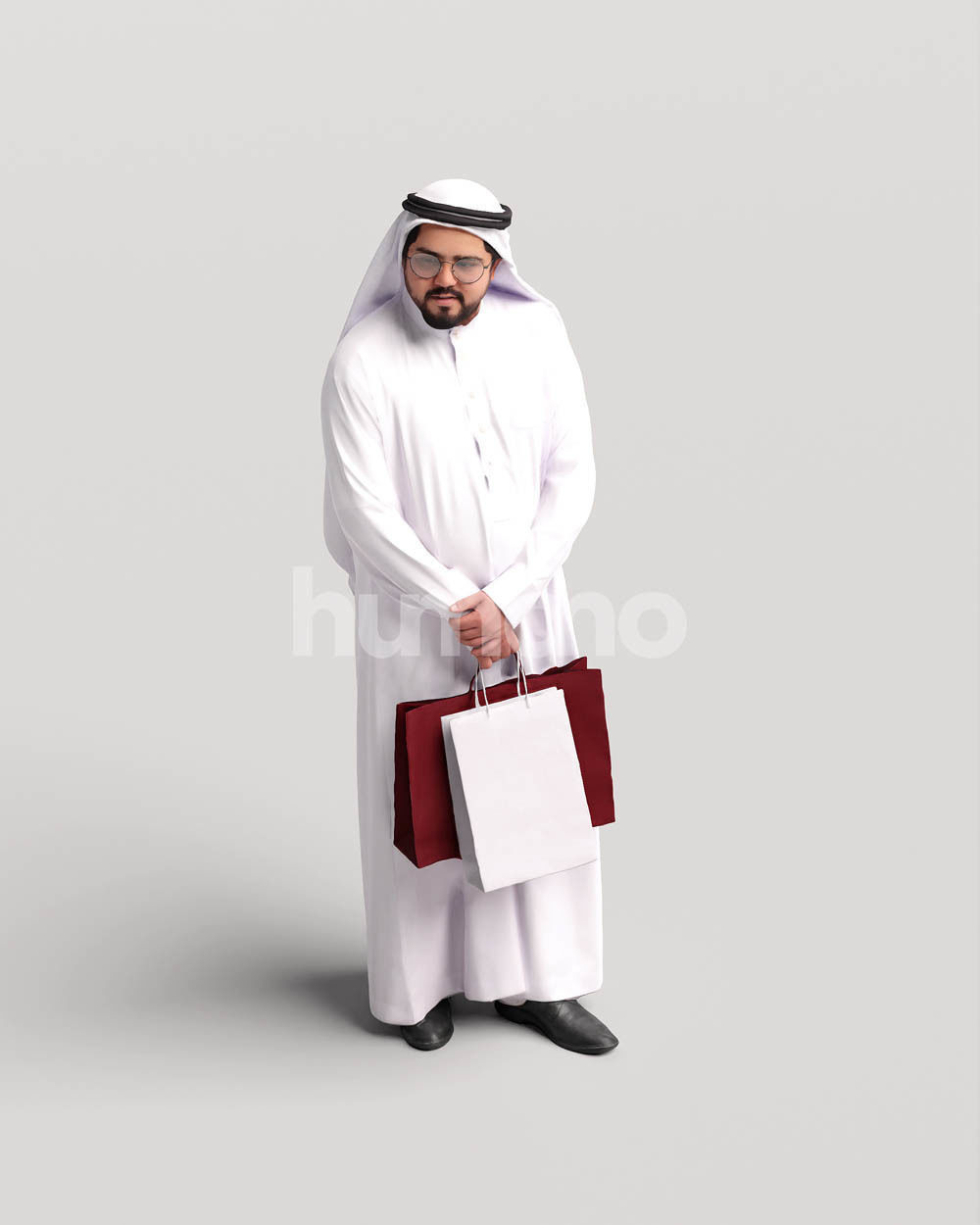 Humano Arab man in thobe standing shopping bags- 2405-065-7119 3D model_9