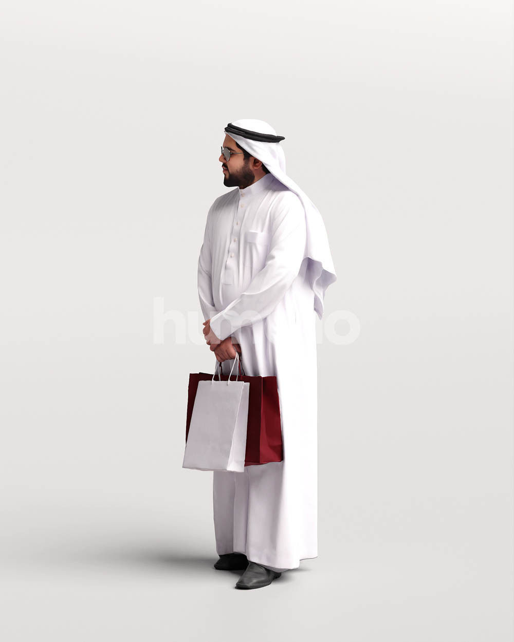 Humano Arab man in thobe standing shopping bags- 2405-065-7119 3D model_6