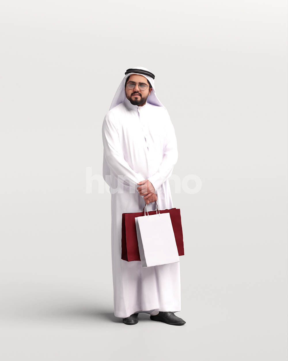 Humano Arab man in thobe standing shopping bags- 2405-065-7119 3D model_2
