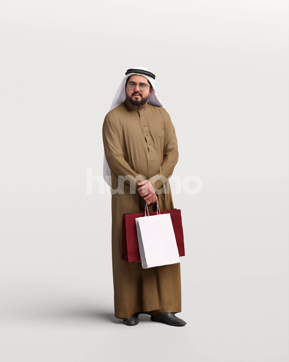 Humano Arab man in thobe standing shopping bags- 2405-065-7119 3D model_11