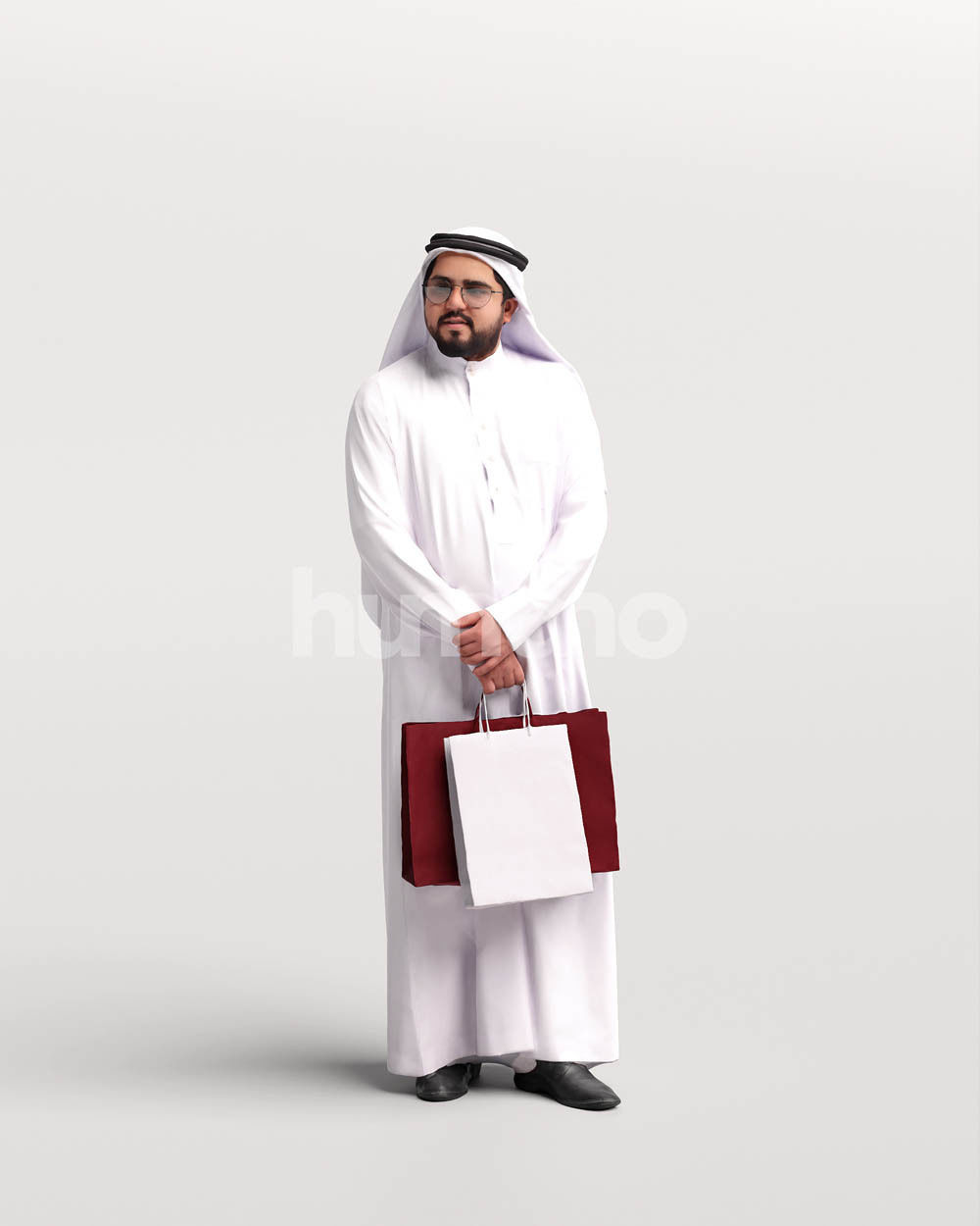 Humano Arab man in thobe standing shopping bags- 2405-065-7119 3D model_4