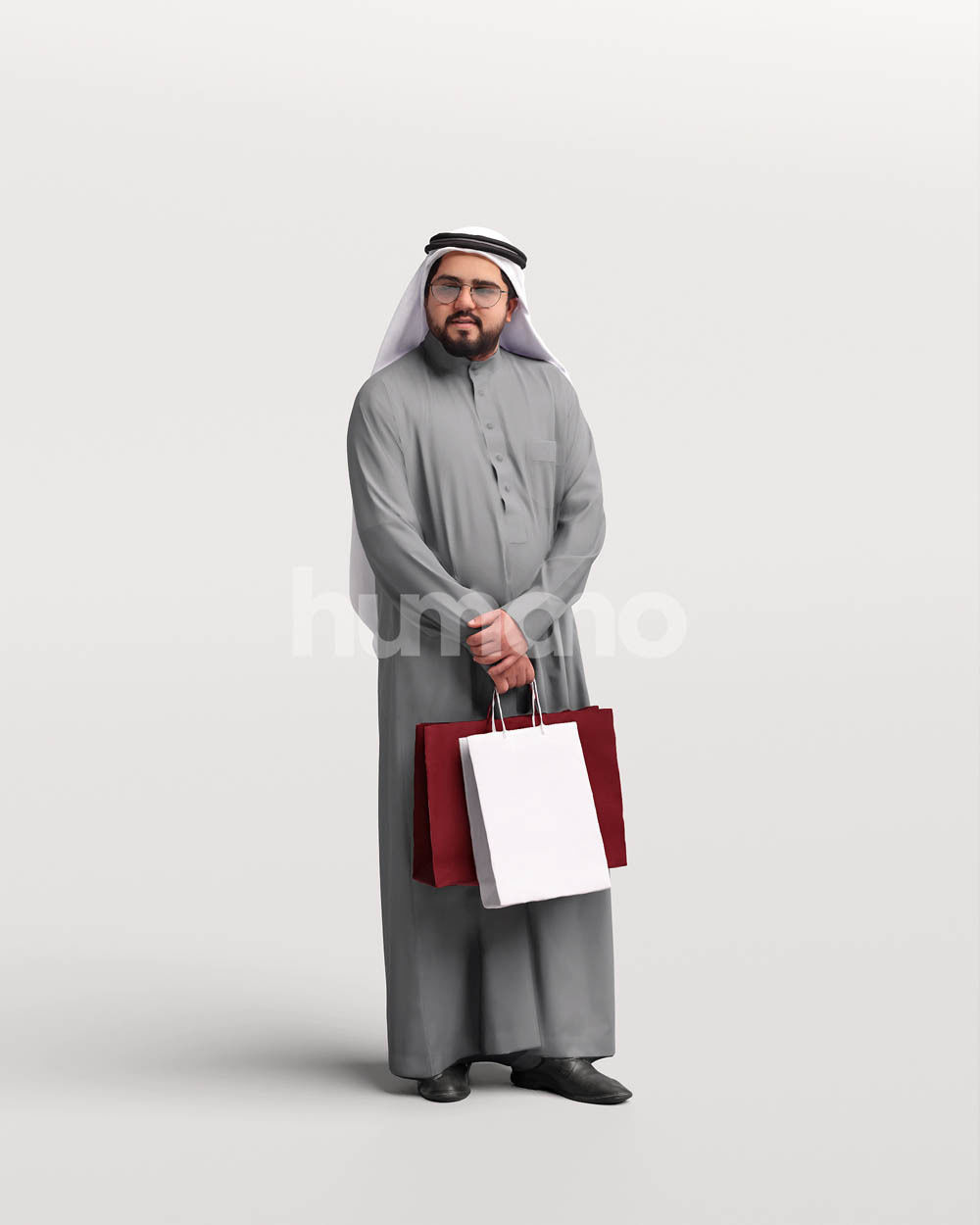 Humano Arab man in thobe standing shopping bags- 2405-065-7119 3D model_12