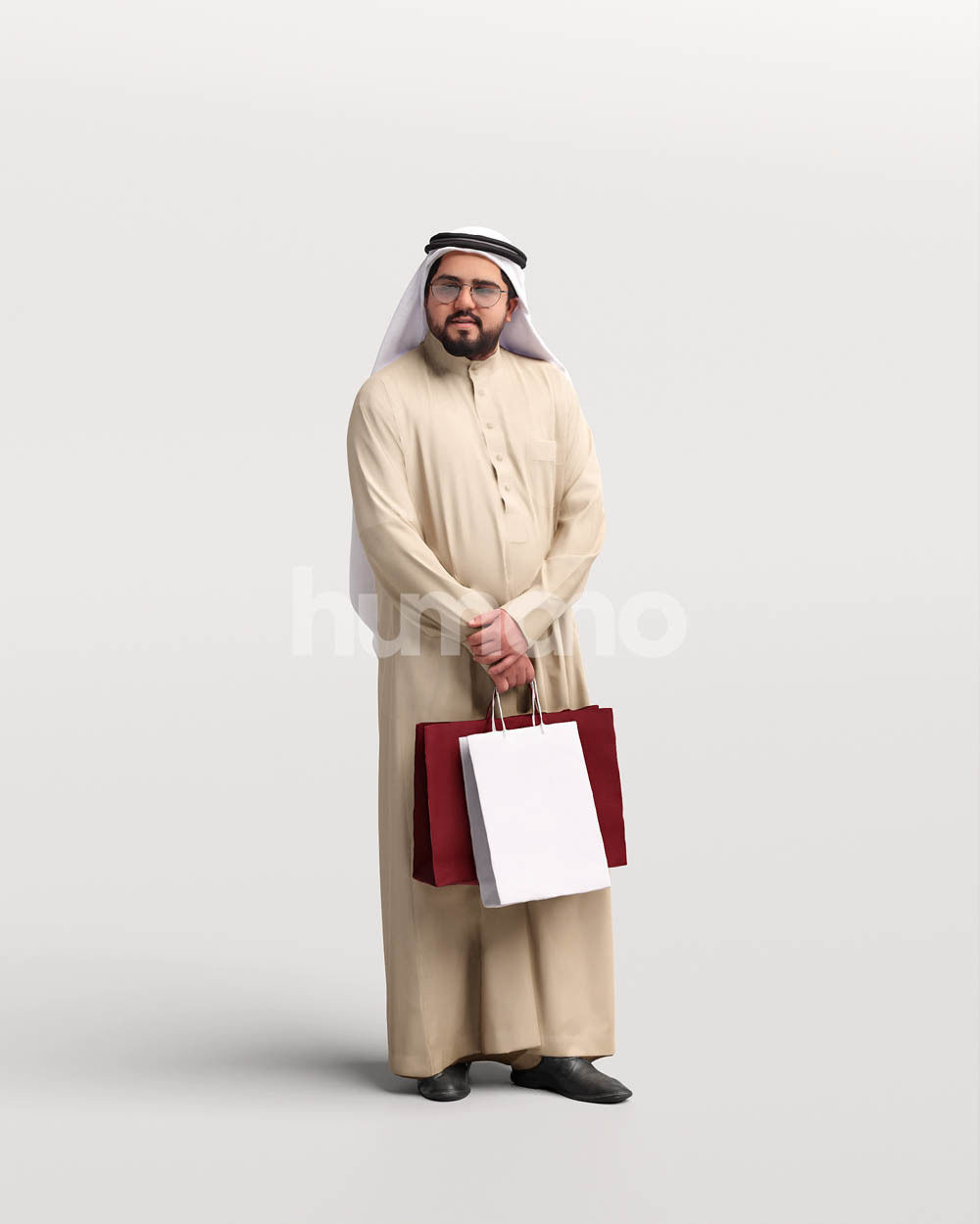 Humano Arab man in thobe standing shopping bags- 2405-065-7119 3D model_10