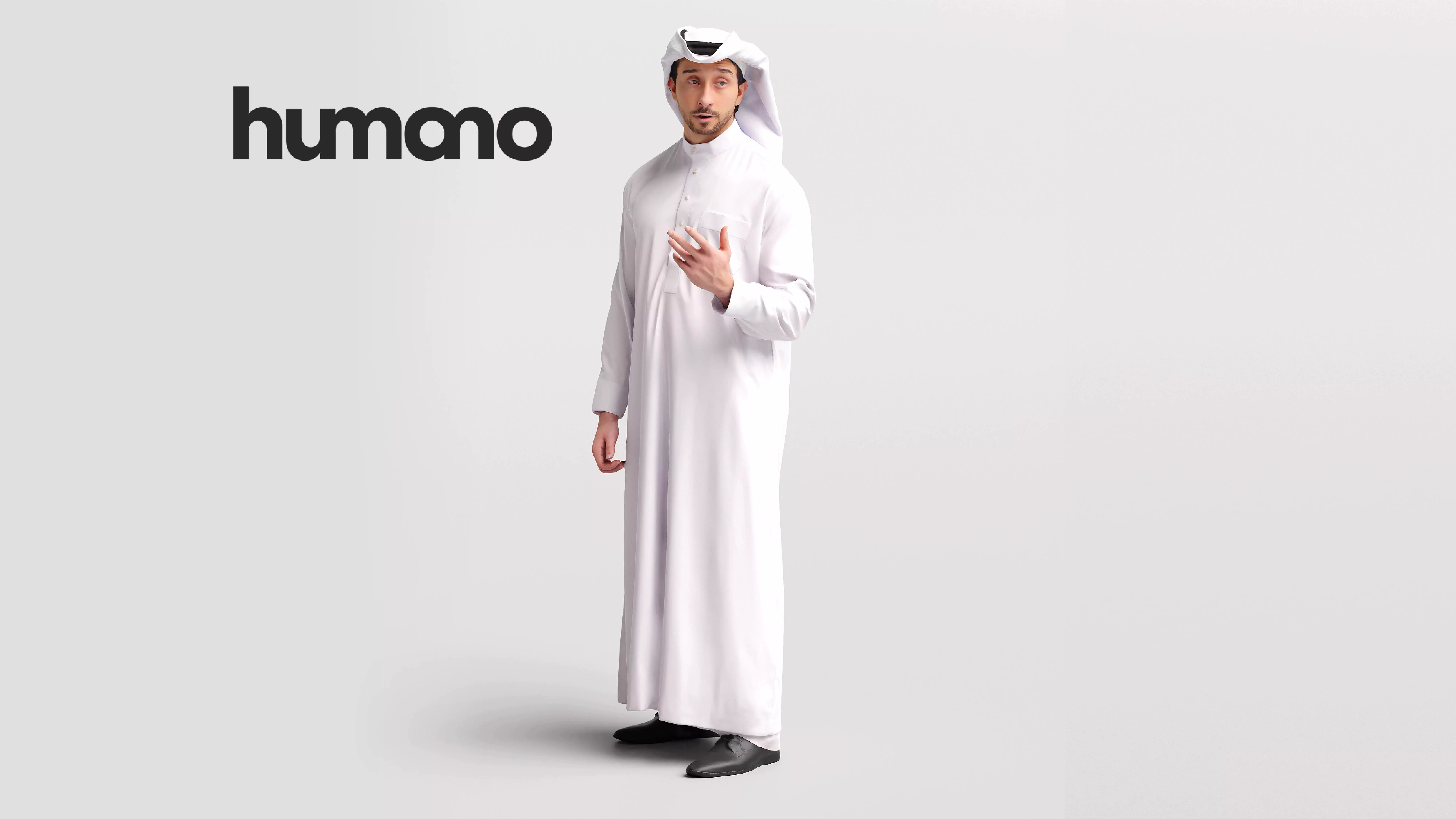 Humano Arab man in thobe standing and talking -2405-062-6736 3D model_0