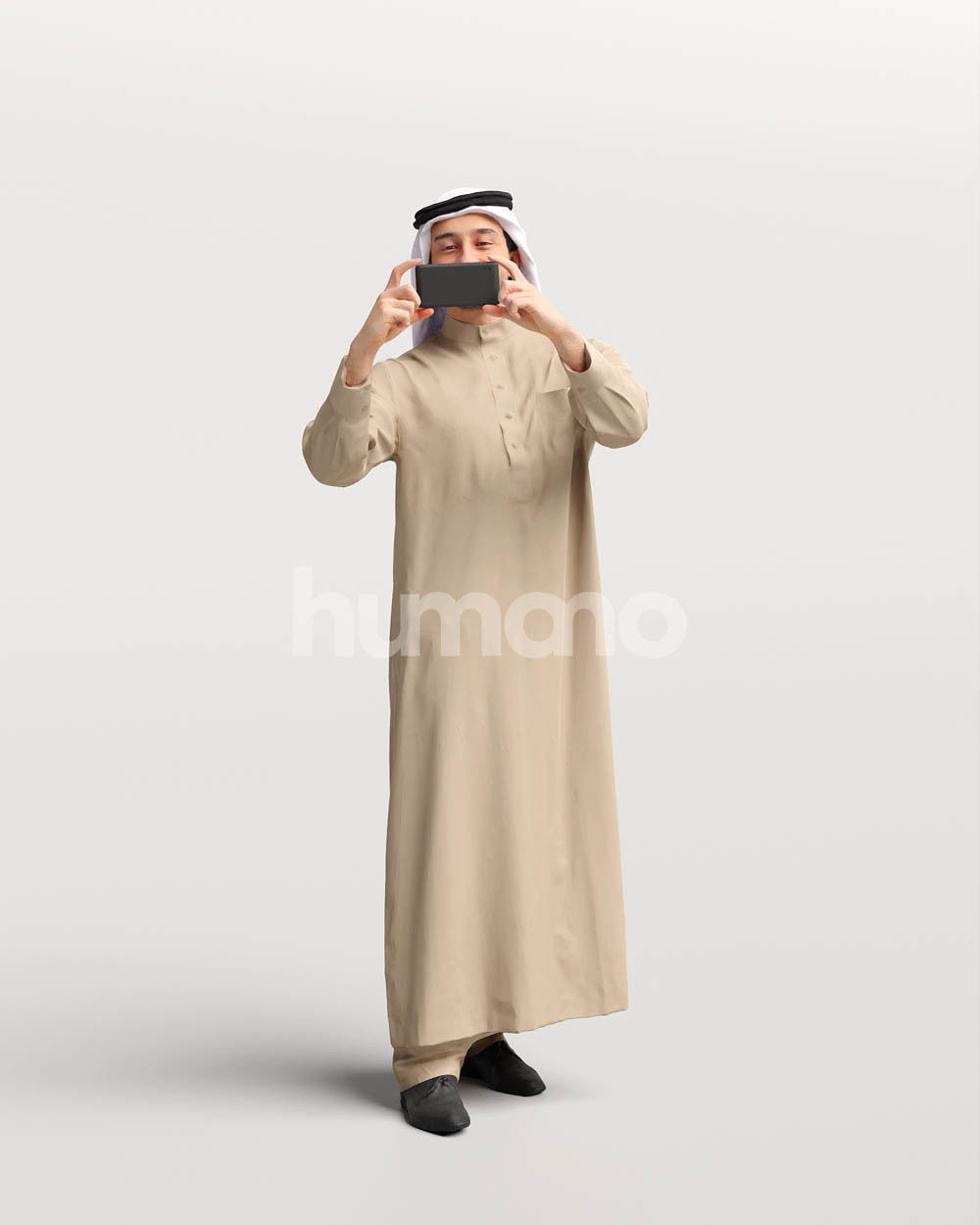 Humano Arab man in thobe standing taking photo - 2405-062-6722 3D model_10